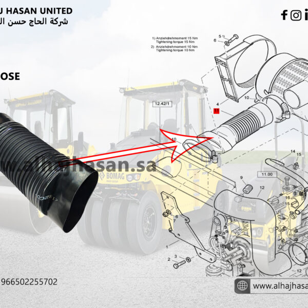 Bomag Hose 58220201 - خرطوم مرن عالي الجودة ل BOMAG BW211 D-40